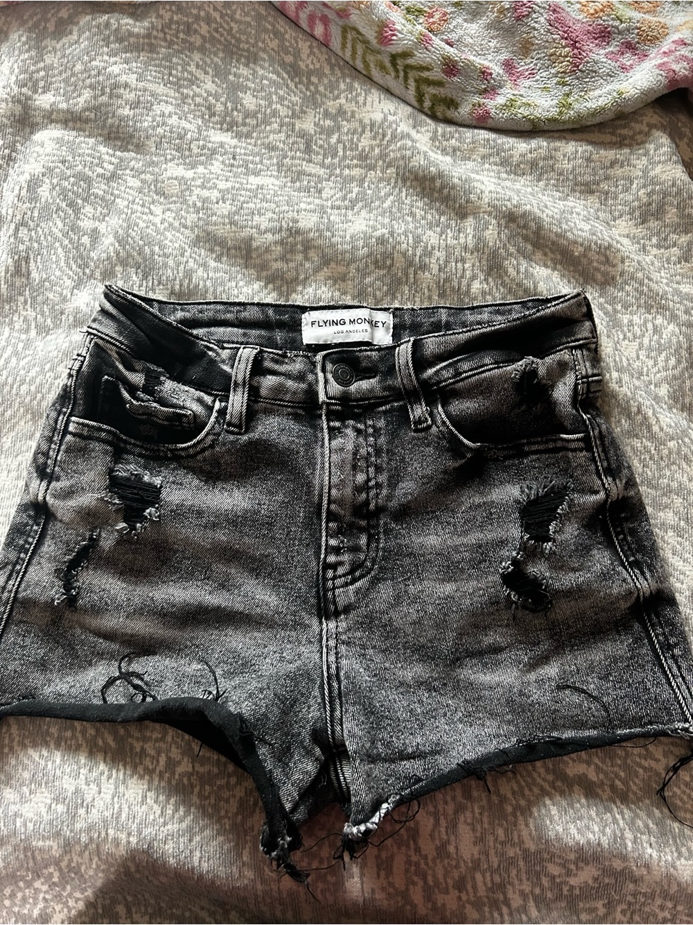 Flying Monkey Black Distressed High-Rise Denim Shorts